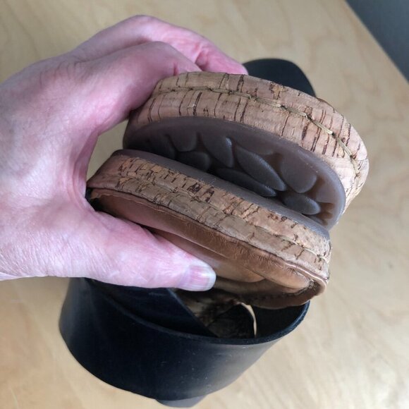 Born Lola Comfort Slide Sandals Black Leather Criss Cross Cork Wedge - Picture 11 of 12